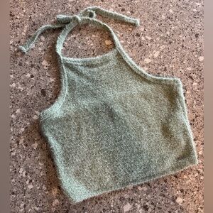 Hollister Fuzzy Sage Green Halter Sweater Top | Size M